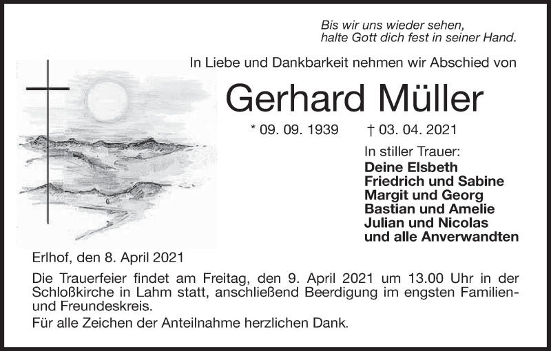  Traueranzeige für Gerhard Müller vom 08.04.2021 aus MGO