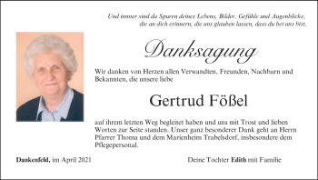 Anzeige von Gertrud Fößel von MGO
