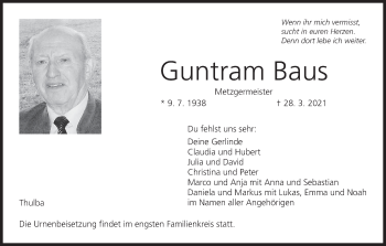 Anzeige von Guntram Baus von MGO