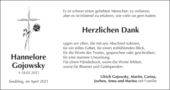 Anzeige von Hannelore Gojowsky von MGO