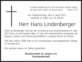 Anzeige von Hans Lindenberger von MGO