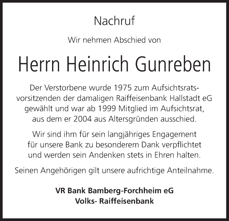 Traueranzeige für Heinrich Gunreben vom 17.04.2021 aus MGO