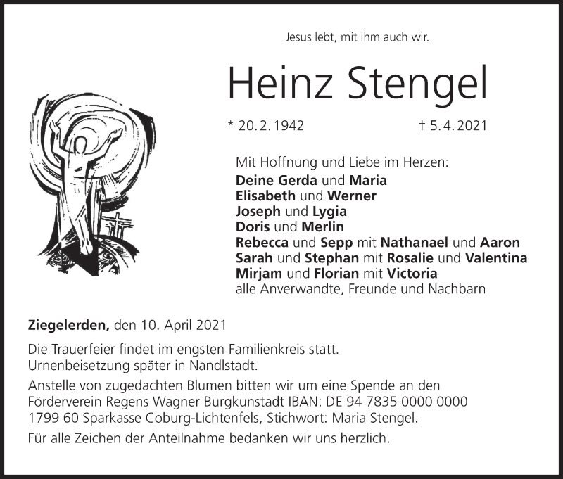  Traueranzeige für Heinz Stengel vom 10.04.2021 aus MGO