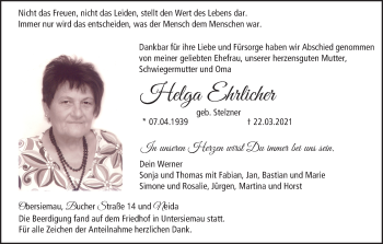 Anzeige von Helga Ehrlicher von MGO