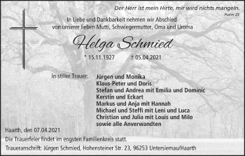 Anzeige von Helga Schmied von MGO