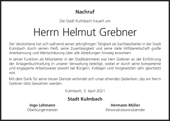 Anzeige von Helmut Grebner von MGO