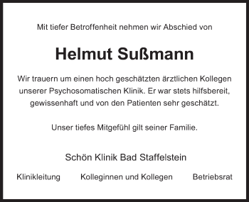Anzeige von Helmut Sußmann von MGO