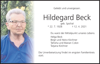 Anzeige von Hildegard Beck von MGO