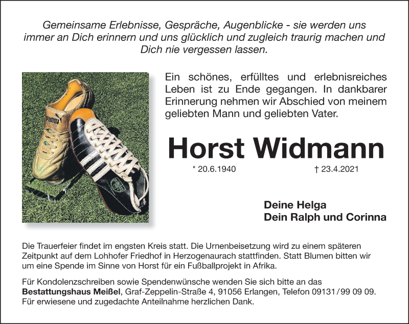  Traueranzeige für Horst Widmann vom 30.04.2021 aus MGO