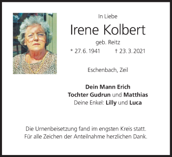 Anzeige von Irene Kolbert von MGO