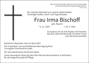 Anzeige von Irma Bischoff von MGO