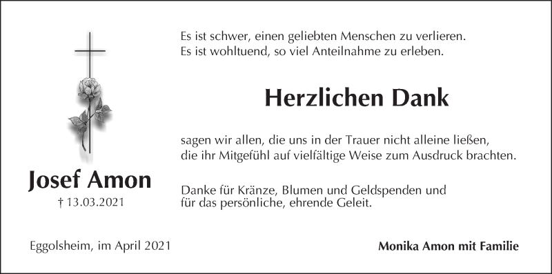  Traueranzeige für Josef Amon vom 10.04.2021 aus MGO
