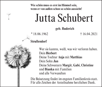 Anzeige von Jutta Schubert von MGO