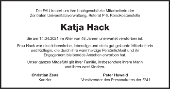 Anzeige von Katja Hack von MGO