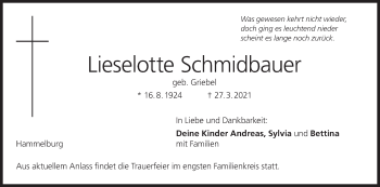 Anzeige von Lieselotte Schmidbauer von MGO