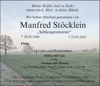 Anzeige von Manfred Stöcklein von MGO