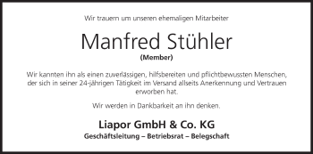 Anzeige von Manfred Stühler von MGO