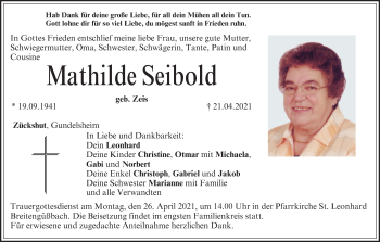 Anzeige von Mathilde Seibold von MGO