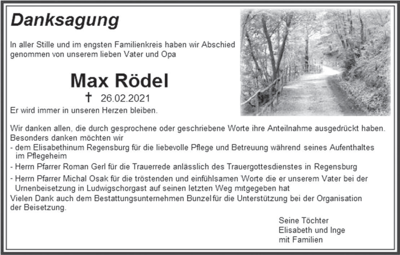  Traueranzeige für Max Rüde vom 10.04.2021 aus MGO