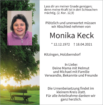 Anzeige von Monika Keck von MGO
