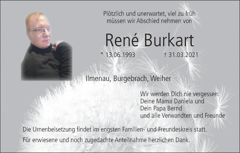  Traueranzeige für René Burkart vom 10.04.2021 aus MGO