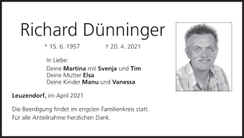 Anzeige von Richard Dünninger von MGO