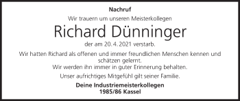 Anzeige von Richard Dünninger von MGO