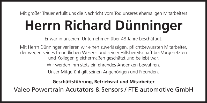  Traueranzeige für Richard Dünninger vom 24.04.2021 aus MGO