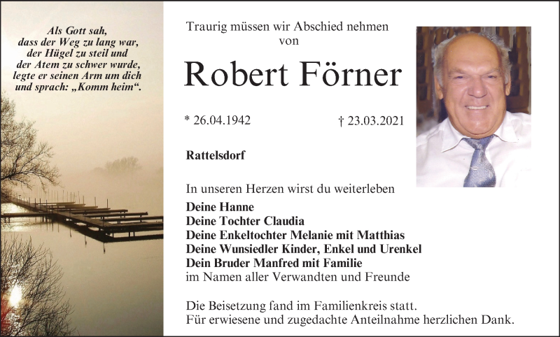  Traueranzeige für Robert Förner vom 10.04.2021 aus MGO