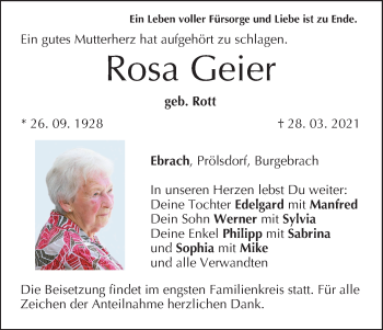 Anzeige von Rosa Geier von MGO