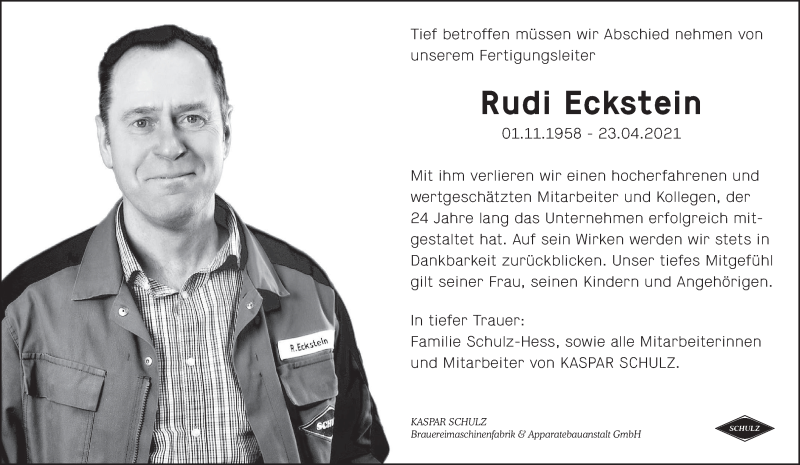  Traueranzeige für Rudolf Eckstein vom 29.04.2021 aus MGO