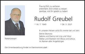 Anzeige von Rudolf Greubel von MGO