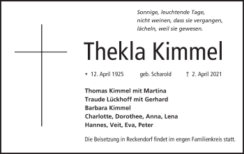 Anzeige von Thekla Kimmel von MGO