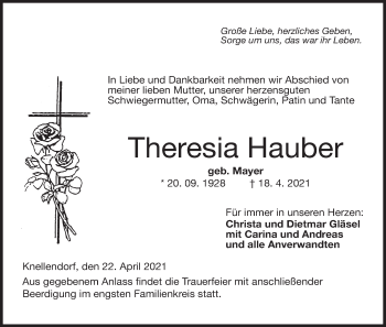Anzeige von Theresia Hauber von MGO