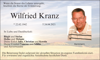Anzeige von Wilfried Kranz von MGO