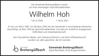 Anzeige von Wilhelm Hoh von MGO