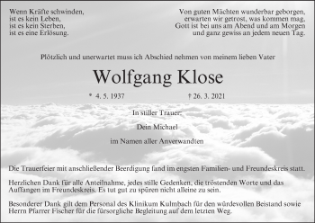 Anzeige von Wolfgang Klose von MGO