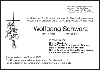 Anzeige von Wolfgang Schwarz von MGO