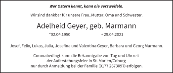 Anzeige von Adelheid Geyer von MGO