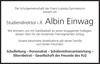 Anzeige von Albin Einwag von MGO