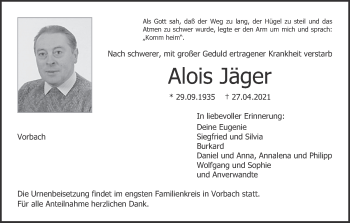 Anzeige von Alois Jäger von MGO