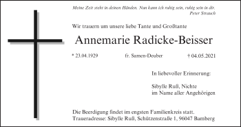 Anzeige von Annemarie Radicke-Beisser von MGO