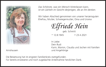 Anzeige von Elfriede Hein von MGO