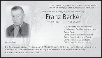 Anzeige von Franz Becker von MGO