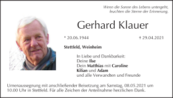 Anzeige von Gerhard Klauer von MGO
