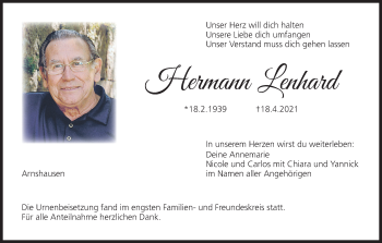 Anzeige von Hermann Lenhard von MGO