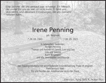Anzeige von Irene Penning von MGO