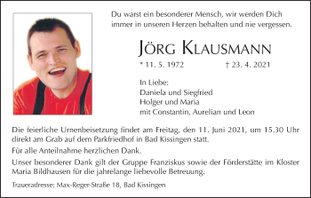 Anzeige von Jörg Klausmann von MGO