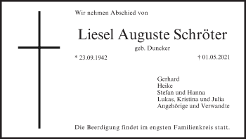 Anzeige von Liesel Auguste Schröter von MGO