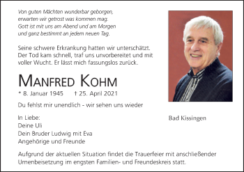Anzeige von Manfred Kohm von MGO